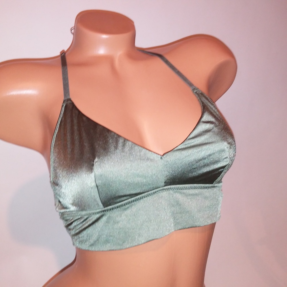 Aerie Bralette Bra Medium Unlined Green Racerback Wireless